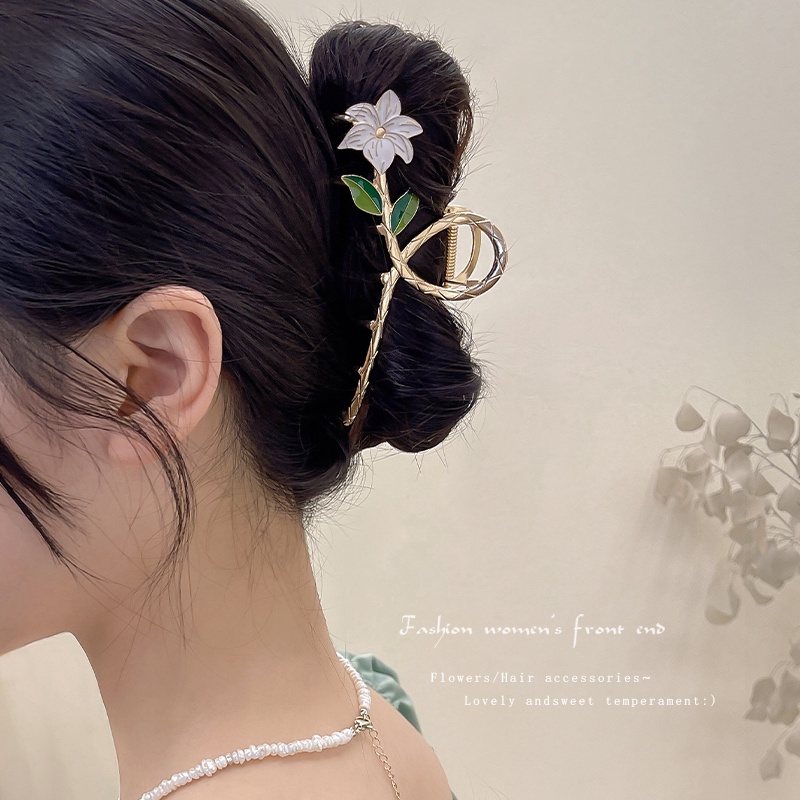 กิ๊บติดผมโลหะ ลายดอกไม้ ใบไม้ สีขาว ยาว 17 กม. เครื่องประดับผม แฟชั่นสําหรับผู้หญิง