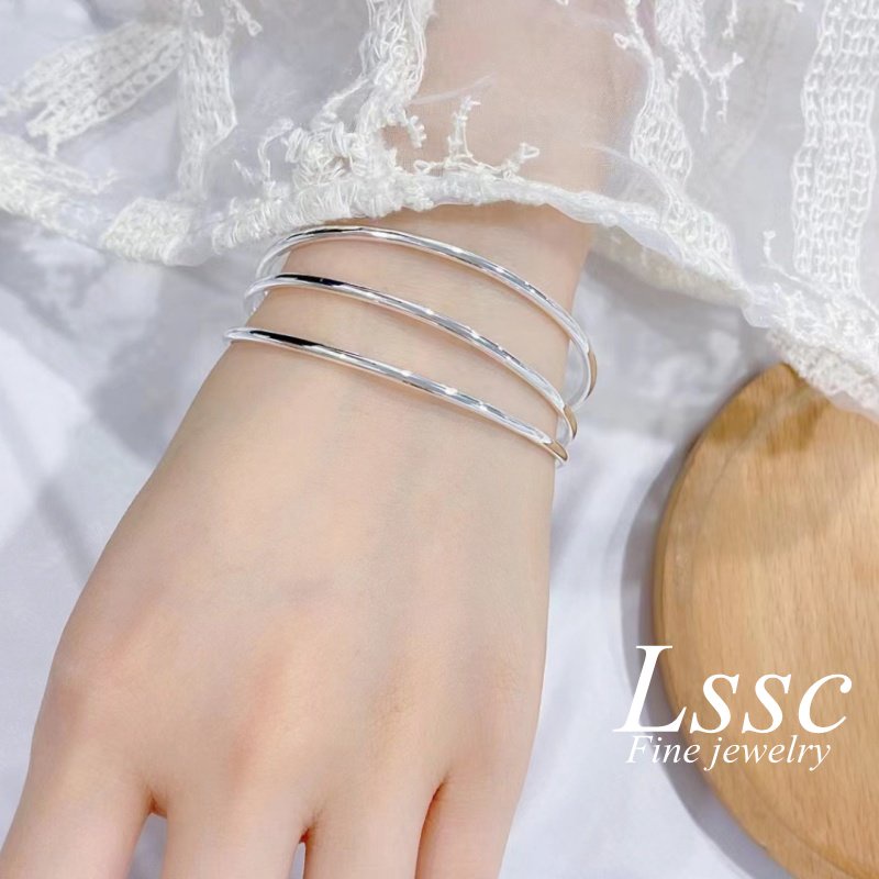 กําไลข้อมือสแตนเลส 3 ชิ้น แฟชั่น ไม่ลอก กำไลข้อมือผู้หญิง ชุดทอง, เงิน, โรสโกลด์