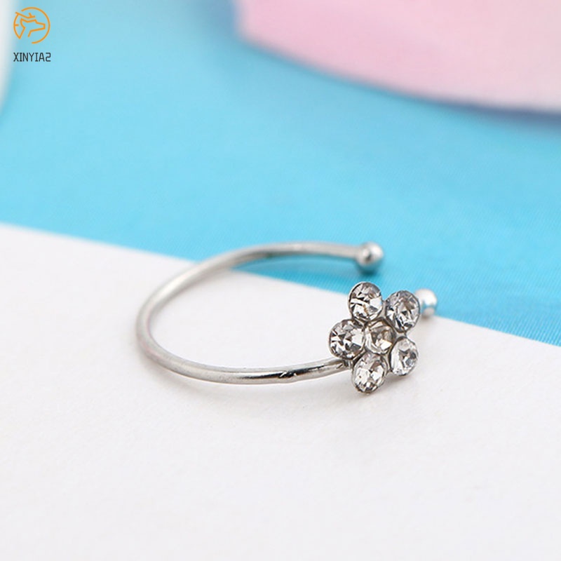 จิวจมูกดอกไม้ปลอมแหวนและกระดุมจมูกคลิปห่วงจมูก Rhinestone 5 Rhinestone
