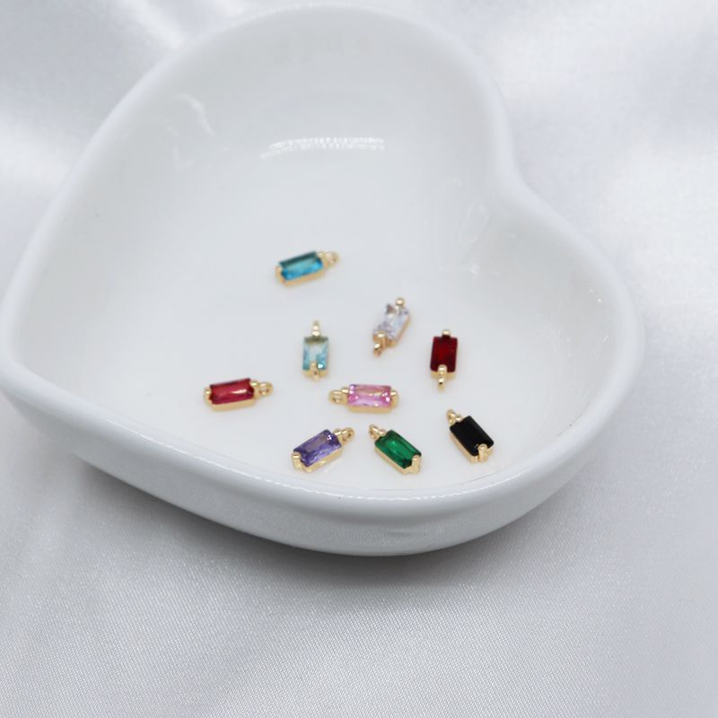 จี้ทองแดง 18K ฝังเพทาย ทรงสี่เหลี่ยม ขนาดเล็ก สําหรับทําเครื่องประดับ สร้อยข้อมือ DIY