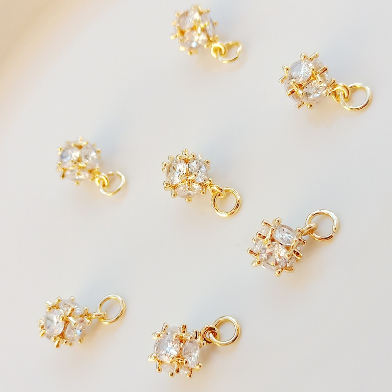 จี้ลูกบอลเพทาย สีทอง 14k ขนาดเล็ก 8 มม. สําหรับทําเครื่องประดับ สร้อยคอ สร้อยข้อมือ diy