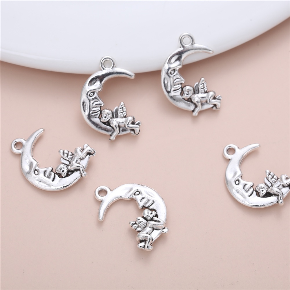 จี้สร้อยคอ รูปพระจันทร์ นางฟ้า เด็กน่ารัก สําหรับทําเครื่องประดับ DIY 12 ชิ้น ต่อชุด