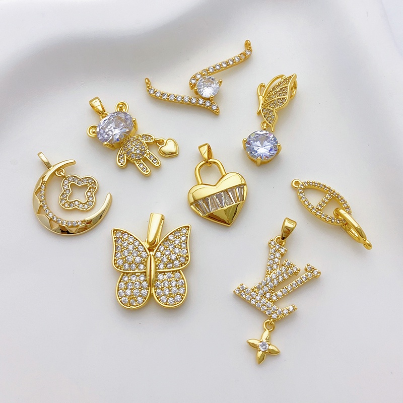 จี้สร้อยคอ สร้อยข้อมือ ประดับเพทาย รูปผีเสื้อ ชุบทอง 18K แฮนด์เมด diy