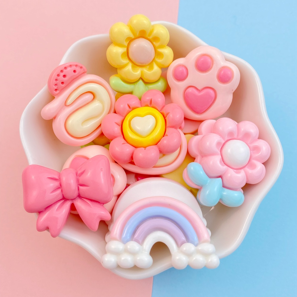 จี้เรซิ่น รูปอุ้งเท้าแมว และหมี สีรุ้ง สําหรับตกแต่งเค้ก จํานวน 10 ชิ้น