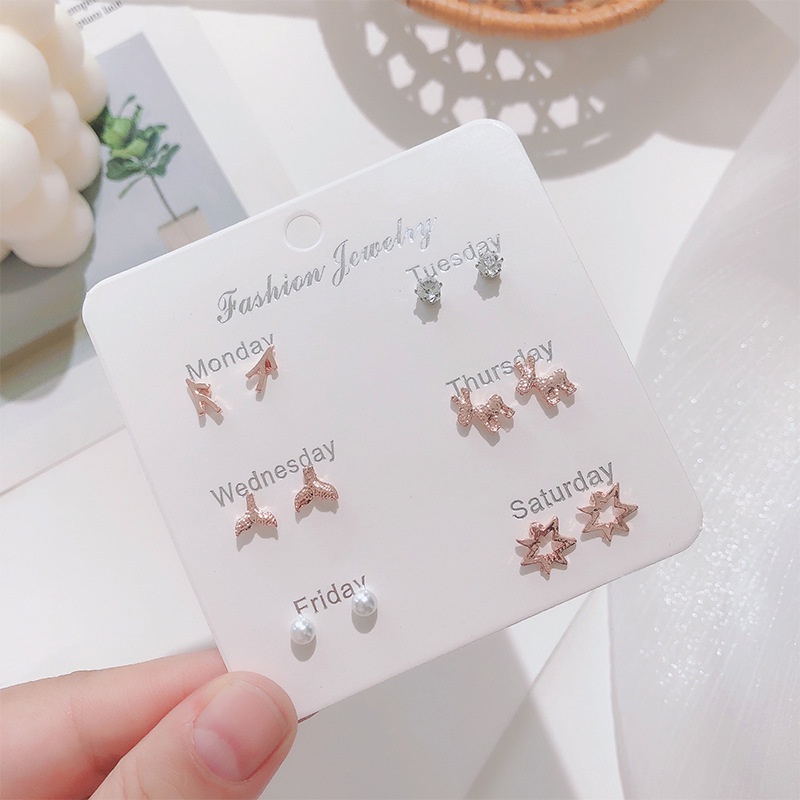 ชุดต่างหูประดับมุกรูปโบว์สไตล์เกาหลี 6 คู่/ชุด