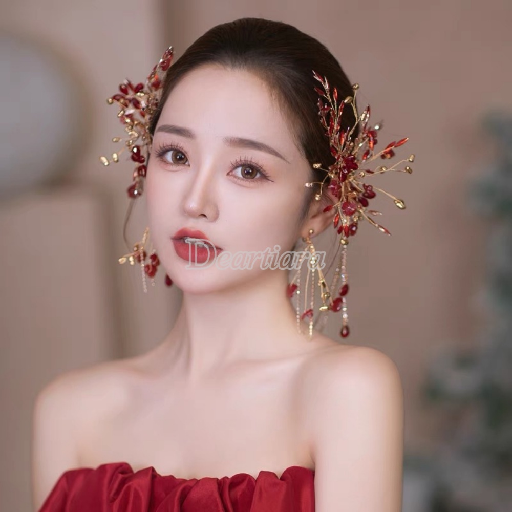 ชุดเครื่องประดับ ต่างหู ที่คาดผม ประดับพลอยเทียม สไตล์เจ้าสาว สําหรับงานแต่งงาน