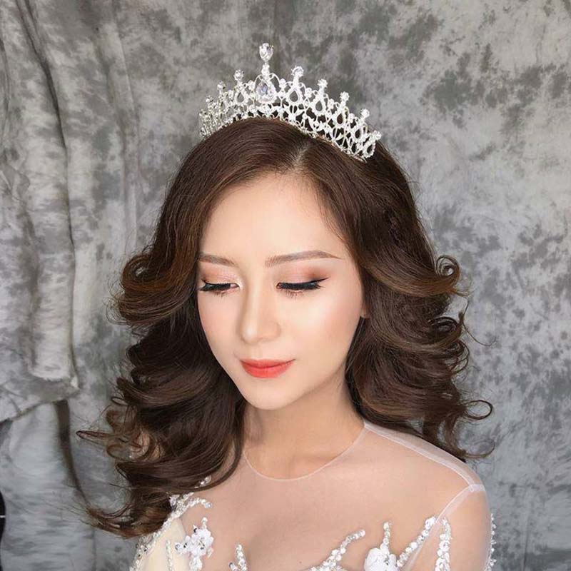 ชุดเครื่องประดับสร้อยคอต่างหูมงกุฎคริสตัล Rhinestone