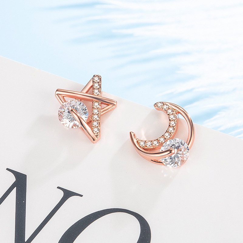 ต่างหู s925 earrings รุ่น ดวงจันทร์กับดวงดาว สี Rose Gold ผู้หญิง ต่างหูแฟชั่น ของขวัญ เครื่องประดับ minimal