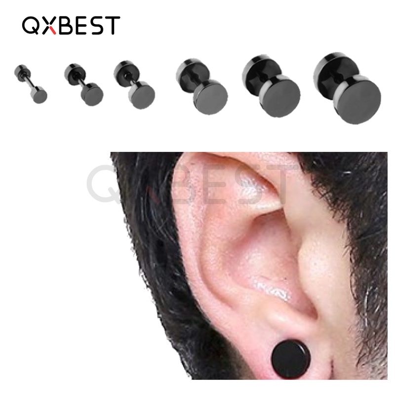 ต่างหู ตุ้มหู จิว ต่างหูผู้ชาย Black Gothic Barbell Earring Fashion Round Plain Men Stud Earring Jewelry - 1 ข้าง