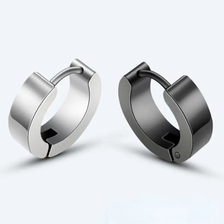 ต่างหู ตุ้มหู จิว ต่างหูผู้ชาย Punk Men Stainless Steel Hoop Piercing Round Earrings for Women Men 1 คู่