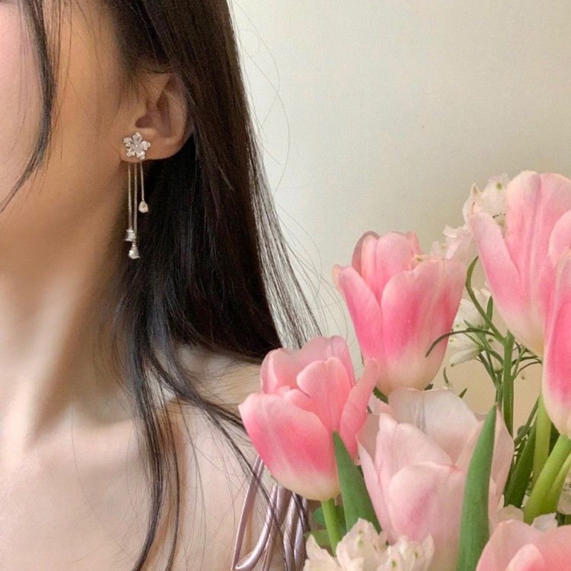 ต่างหู ประดับพู่ พลอยเทียม ลายดอกไม้ หรูหรา สไตล์ใหม่