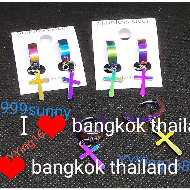 ต่างหู ไม่ต้องเจาะหู ตุ้มหู จิว ไม้กางเขน Cross Huggie Stud Earrings for Men Stainless Steel Earing Punk Male Costume Je