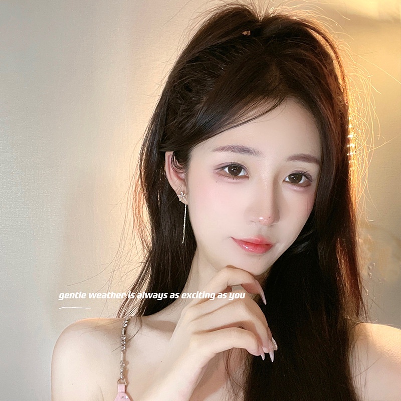ต่างหูพู่ยาว ประดับเพชร ดอกไม้ แฟชั่นสไตล์เกาหลี สําหรับผู้หญิง
