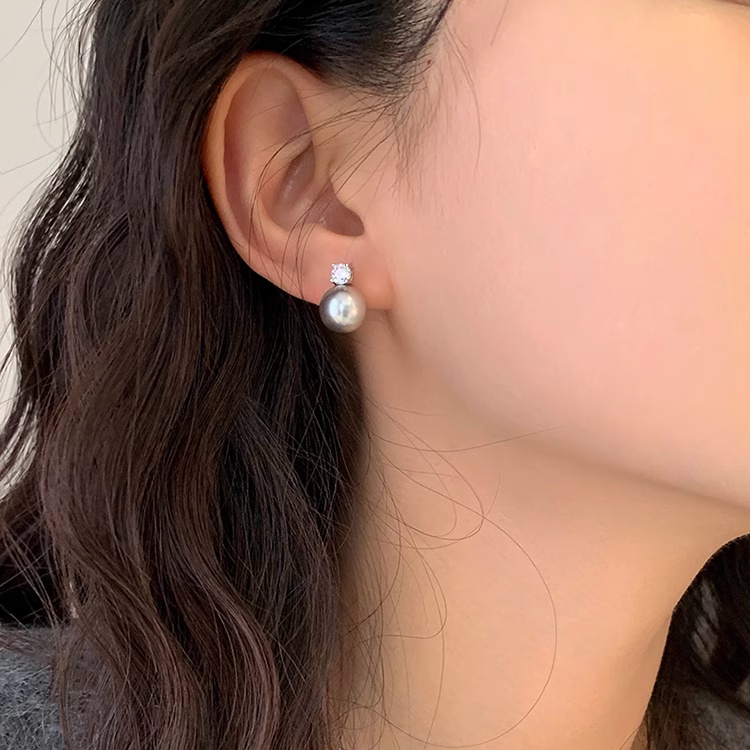 ต่างหูสตั๊ด ประดับมุก เพทาย สีขาว แบบเรียบ สไตล์เกาหลี