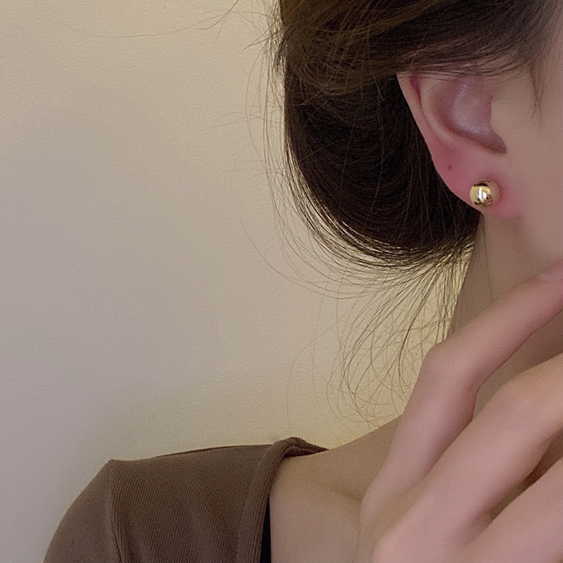 ต่างหูหนีบแป้นพลาสติกใส มุกทอง 8 mm