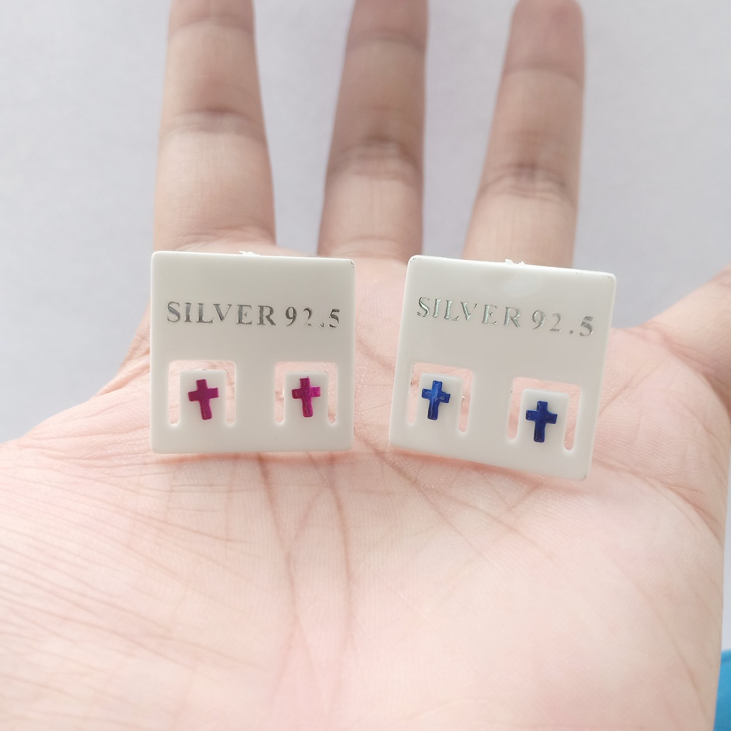 ต่างหูเงินแท้ cross earrings 92.5% เงินแท้ (กางเขน)