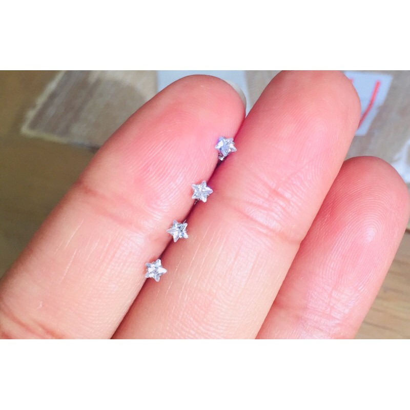 ต่างหูเพชรczรูปดาว3-4-5-6mm.สำหรับผิวแพ้ง่าย วัสดุ Medical Grade Stainless Steel316Lราคา/คู่