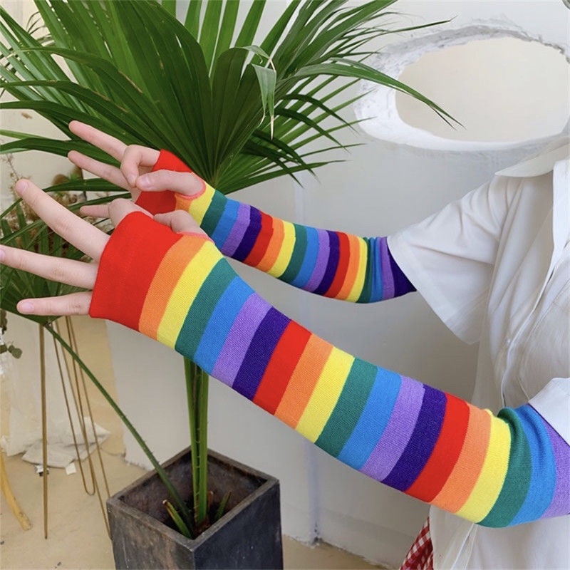 ถุงเท้ายาว ป้องกันรังสียูวี สีรุ้ง แฟชั่นสร้างสรรค์ สไตล์เกาหลี มุสลิม
