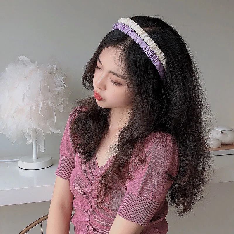 ที่คาดผม ผ้าซาติน แบบจับจีบ เข้ากับทุกการแต่งกาย แบบเรียบง่าย สําหรับผู้หญิง