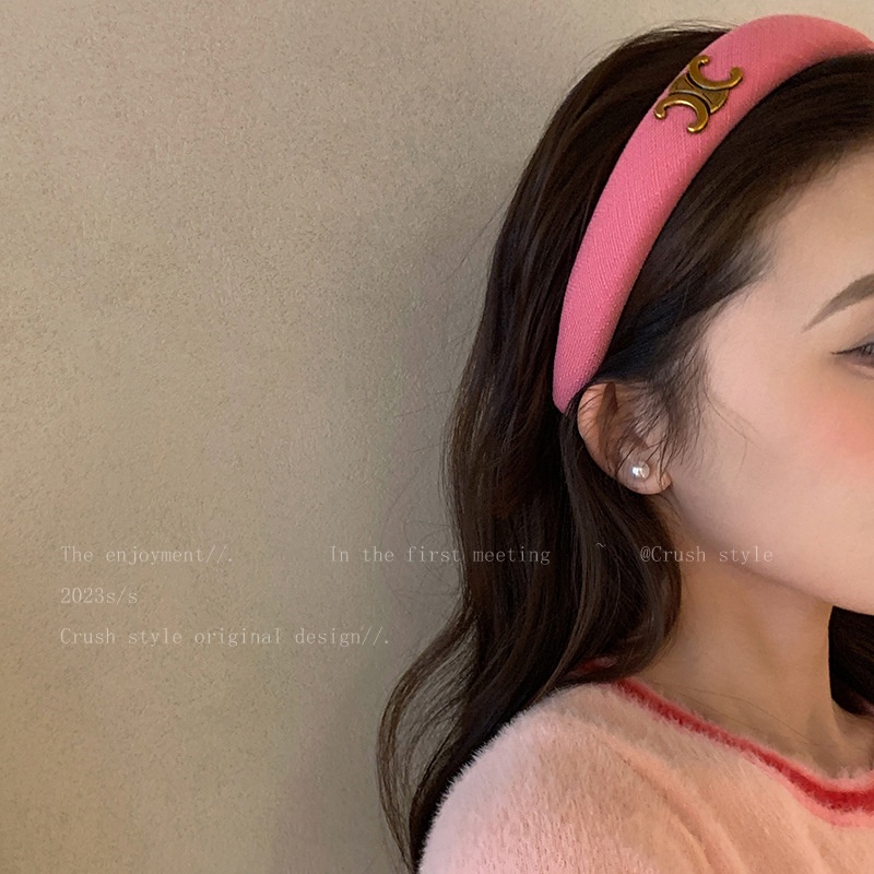 ที่คาดผม ฟองน้ําปีกกว้าง ประดับพลอยเทียม สีชมพูหวาน สไตล์วินเทจ หรูหรา สําหรับผู้หญิง