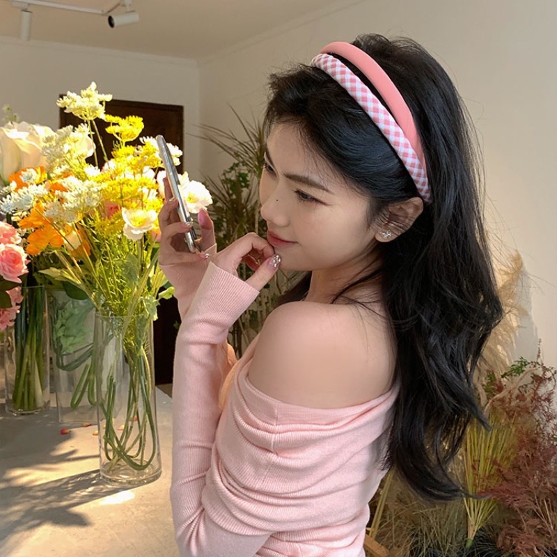 ที่คาดผม ลายสก๊อต สีพื้น แบบเรียบง่าย แฟชั่นฤดูร้อน
