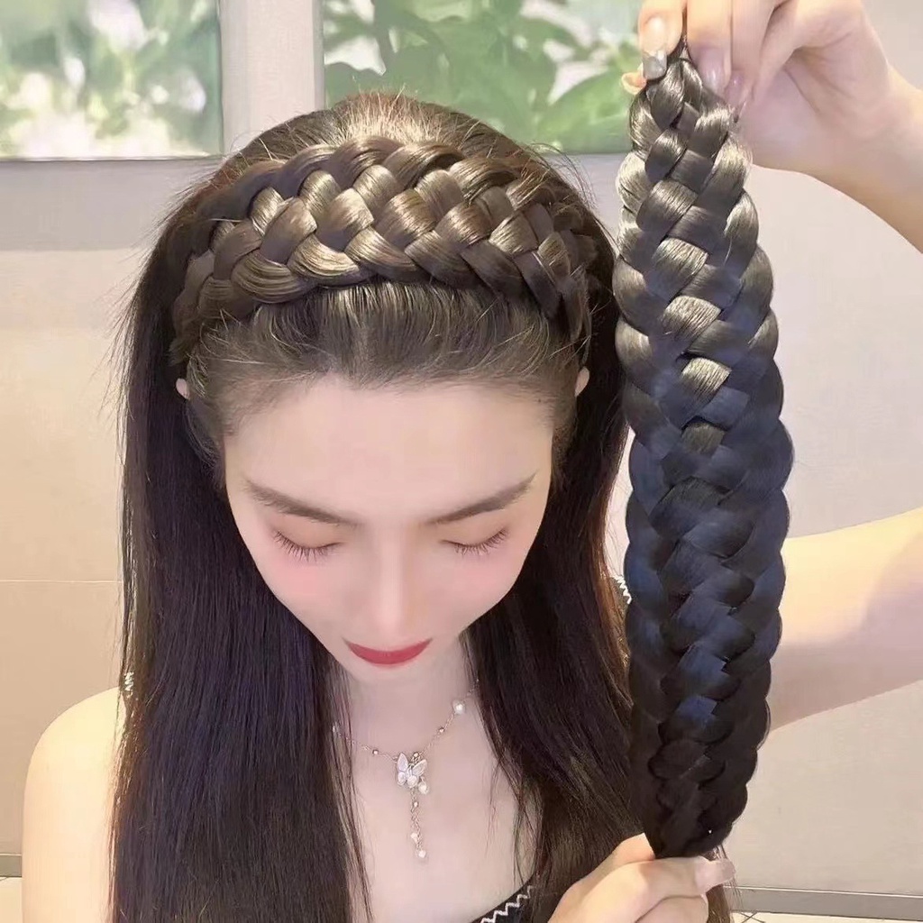 ที่คาดผม แบบถักเปีย แฮนด์เมด ทรงก้างปลา แบบหนา ห้าเส้น เหมาะกับฤดูร้อน สําหรับผู้หญิง