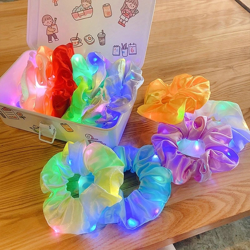 ที่คาดผมหางม้า แบบยืดหยุ่น มีไฟ LED สีพื้น อุปกรณ์เสริม สําหรับทําผม