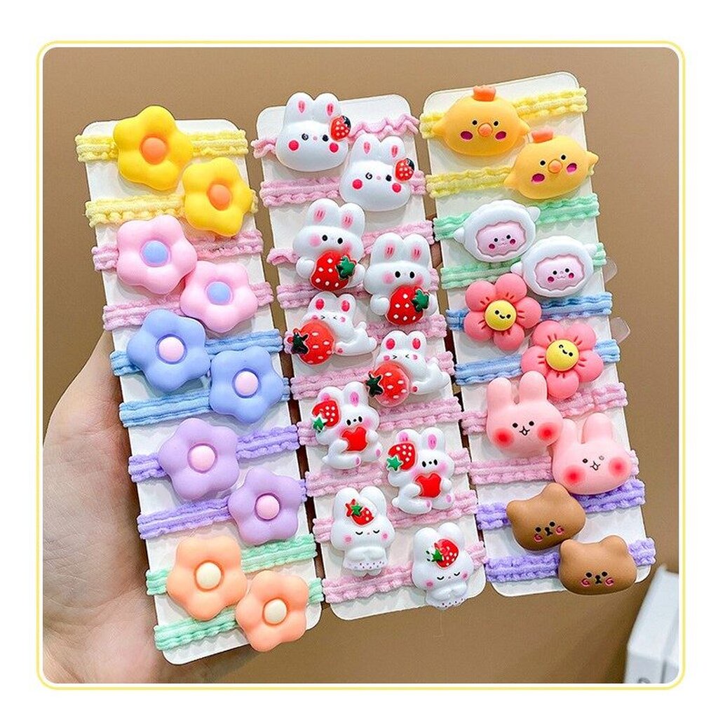 บ้านพลู  10 เส้น ยางรัดผม ยางมัด ยืดหยุ่น ดอกไม้ การ์ตูน น่ารัก สีหวาน ยางยัก