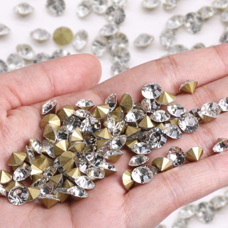 ปลายเล็บปลอม ประดับเพชรคริสตัล สีขาว สําหรับตกแต่งเล็บ Diy