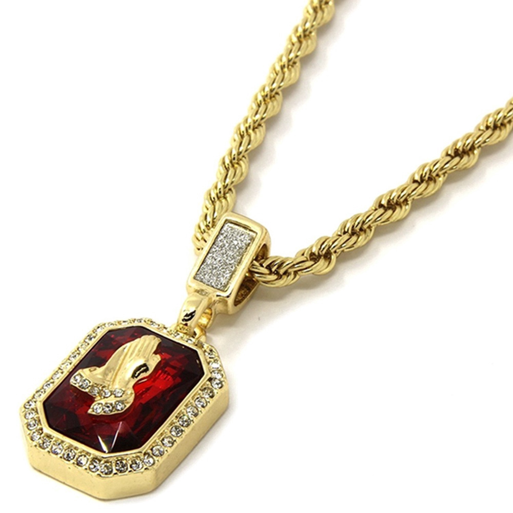 ผู้ชาย Golden Angel Ruby Pendant สร้อยคอยาวฮิปฮอป