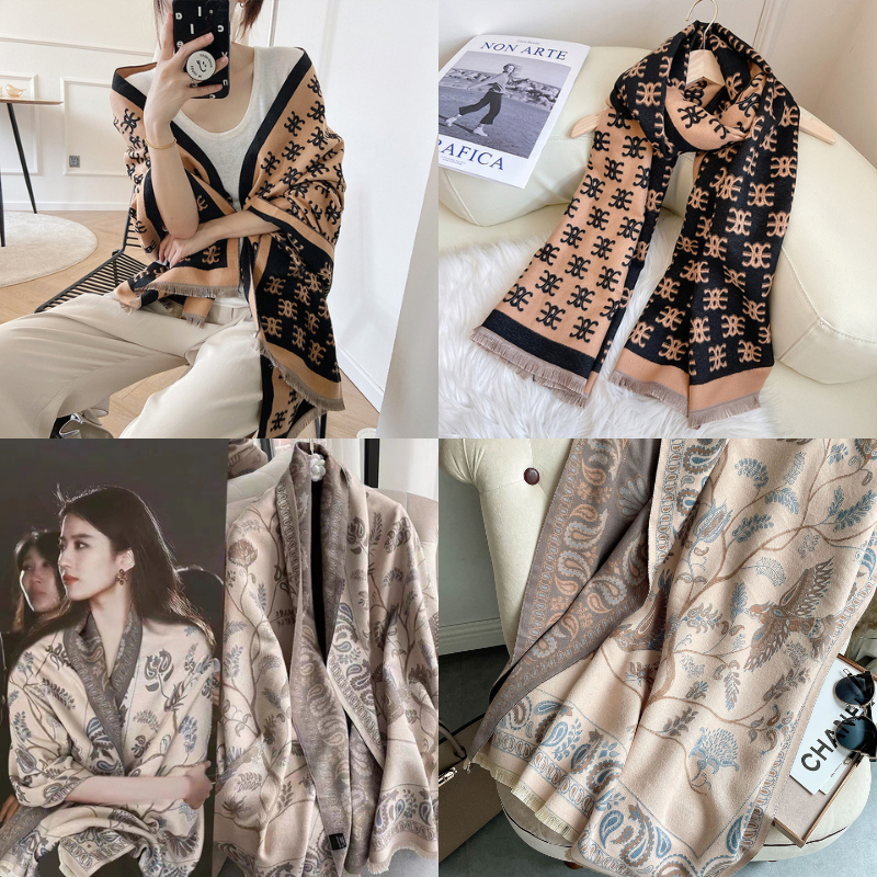 ผ้าคลุมไหล่ ผ้าแคชเมียร์ cashmere แบบหนา ผ้าพันคอ ขนาด 180 cm