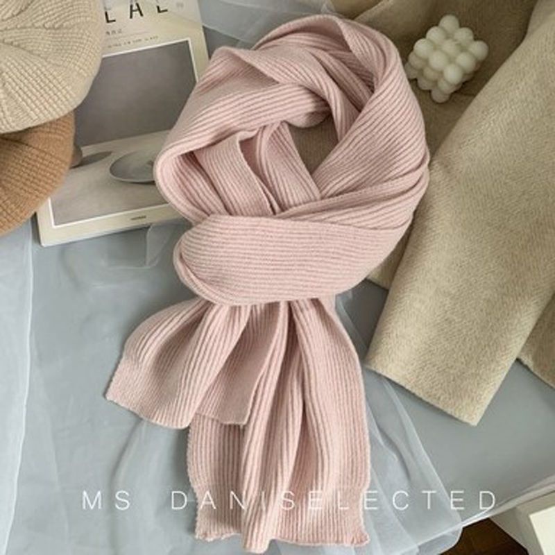 ผ้าพันคอ ผ้าถัก แบบหนา ให้ความอบอุ่น สีพื้น สไตล์เกาหลี สําหรับผู้หญิง และนักเรียน