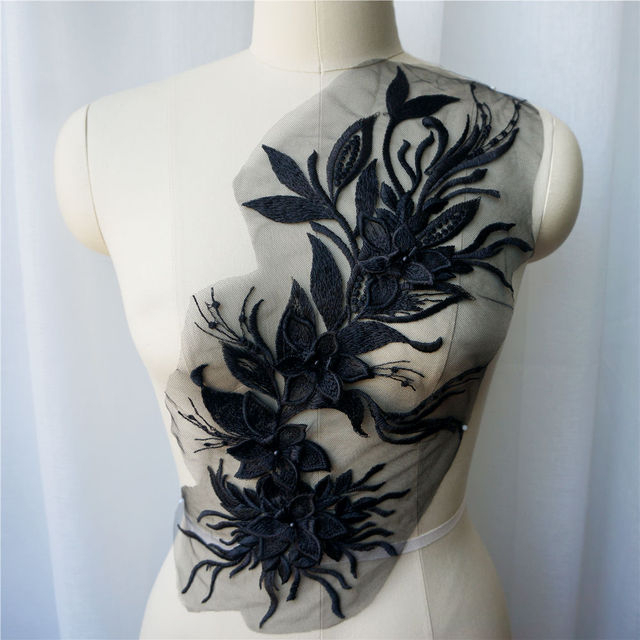 ผ้าลูกไม้ ปักลายดอกไม้ 3D สําหรับตกแต่งชุดแต่งงาน DIY