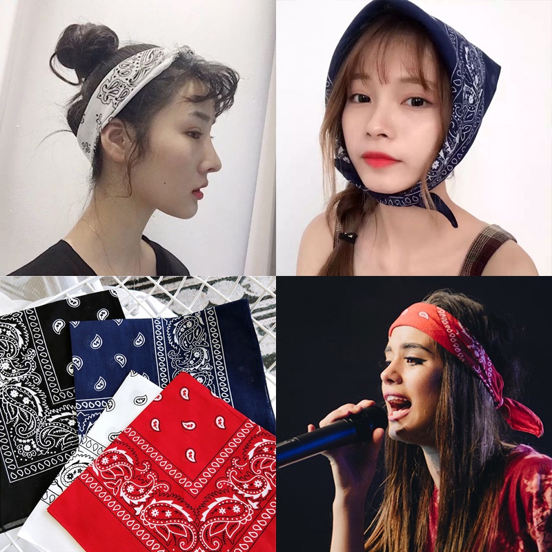 ผ้าเช็ดหน้าวินเทจ ผ้าโผกหัว ผ้าพันคอ Cotton ลายลูกน้ำ paisley ใช้โพกหัวผูกผมชิคๆ