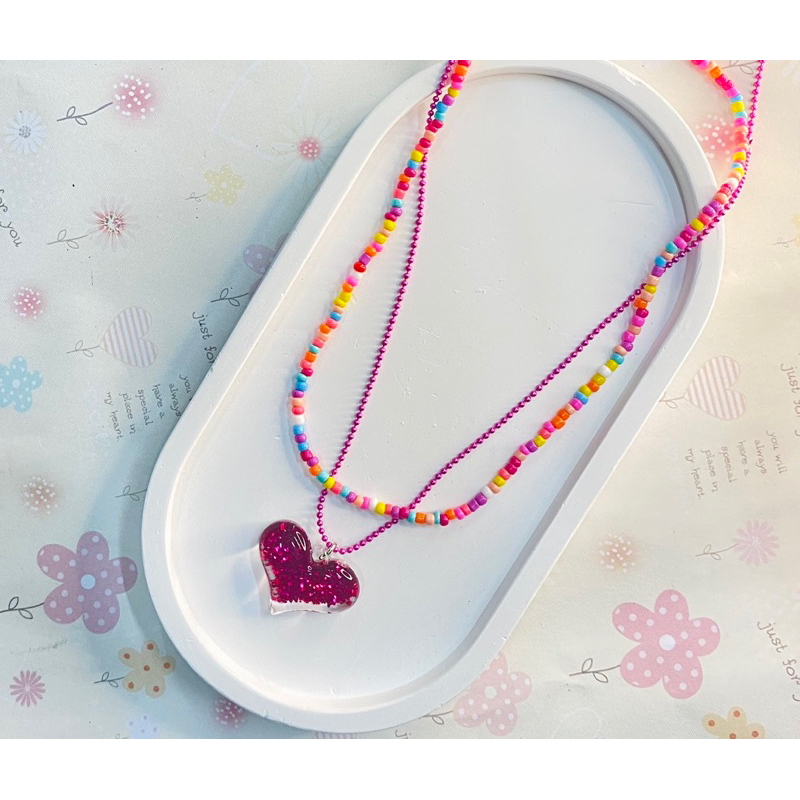 พร้อมส่ง สร้อยคอลูกปัดเซ็ต 2 เส้น สไตล์ Y2K สเใสๆใส่แยกได้ คุ้มสุด