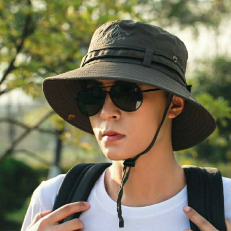 พร้อมส่ง หมวกบักเก็ตเดินป่ามีสายคล้อง (Bucket hat) หมวกเดินป่า มีสาย หมวกบักเก็ตเดินป่า