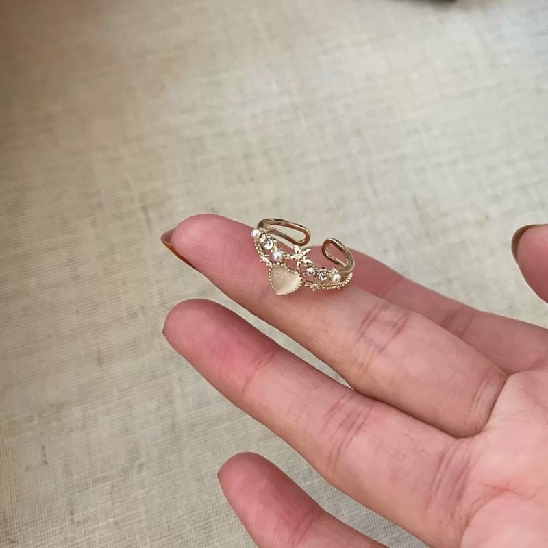 พร้อมส่งค่ะ แหวนแต่งหัวใจและมุกน่ารักสุดสามารถปรับได้ #F0009