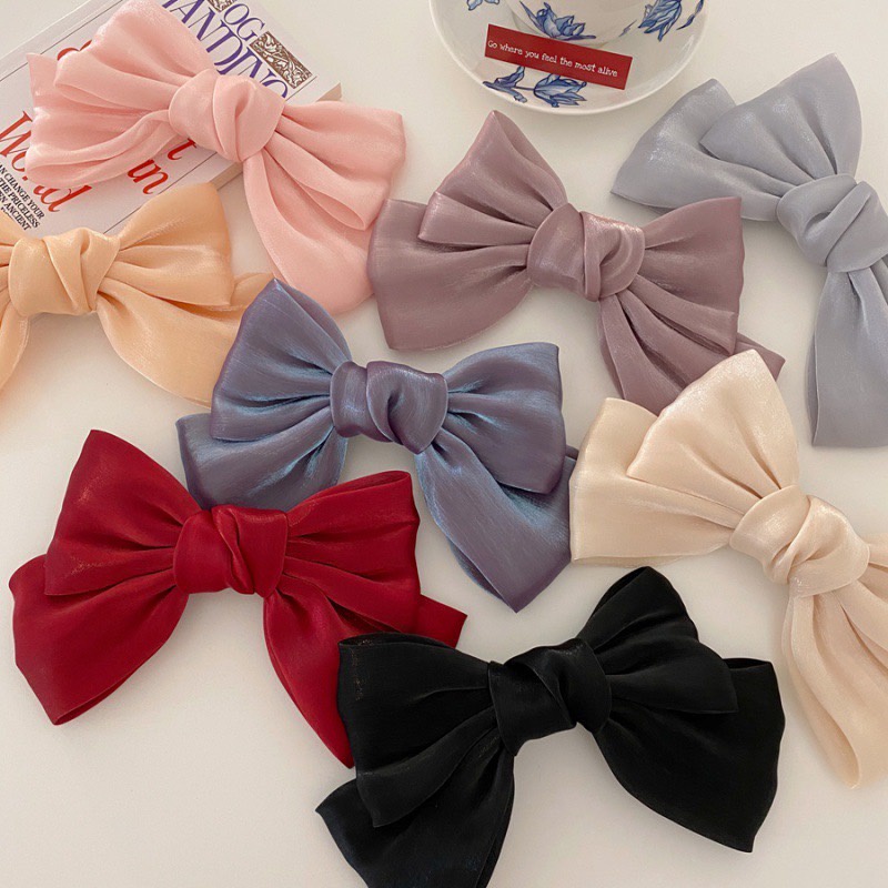[พร้อมส่งในไทย] ปลีก/ส่ง กิ๊บติดผม ผ้าซาติน ประดับโบว์ ขนาดใหญ่ สไตล์เกาหลี A001