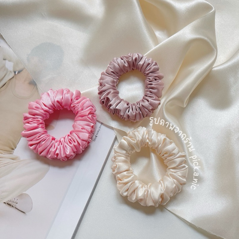 พร้อมส่ง❤️ ยางรัดผม ผ้าเครปซาตินอย่างดี SCRUNCHIES ยางรัดผมโดนัท ยางรัดผมถนอมเส้นผม