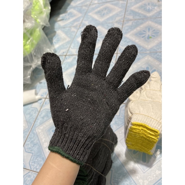 { ยกโหล 12 คู่ } ถุงมือทอผ้าฝ้ายทำงาน