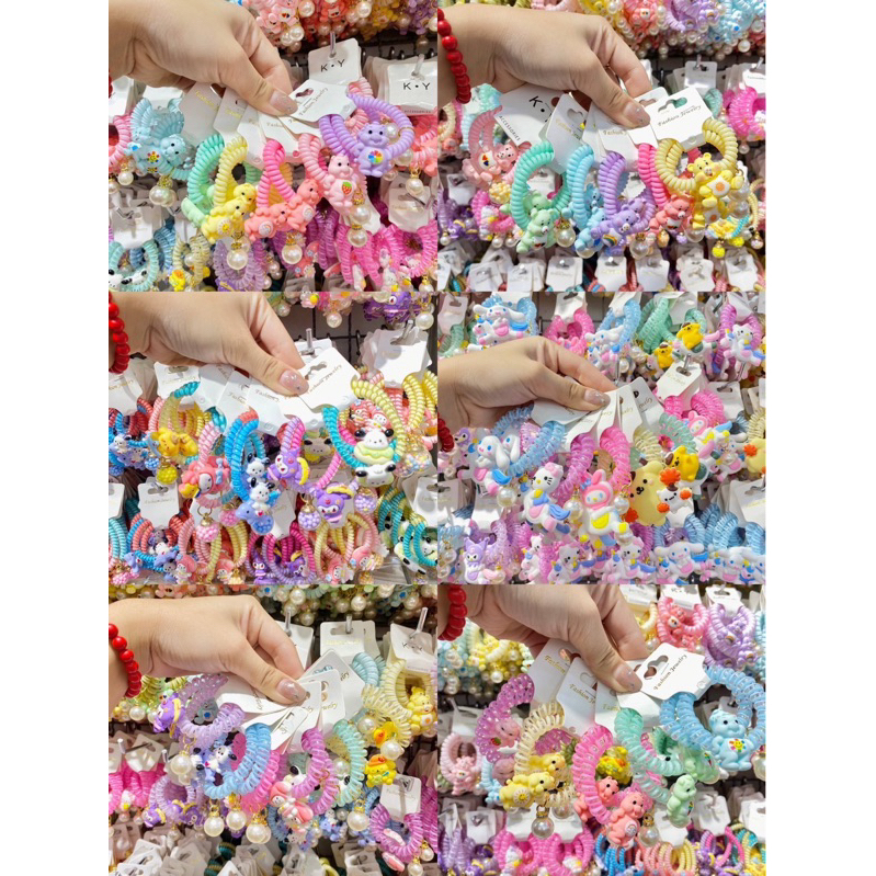 ยางมัดผมเกลียว ยกโหล 12ชิ้น  คละสี คละลาย ลายการ์ตูน
