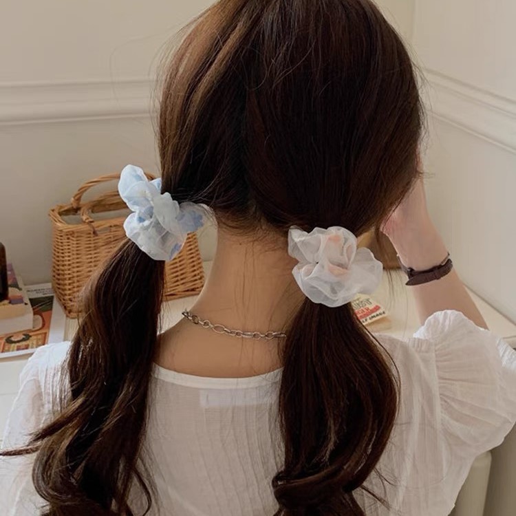 ยางรัดผม ผ้าตาข่าย ลายดอกไม้ สไตล์เกาหลี เหมาะกับของขวัญวันเกิด สําหรับนักเรียนหญิง