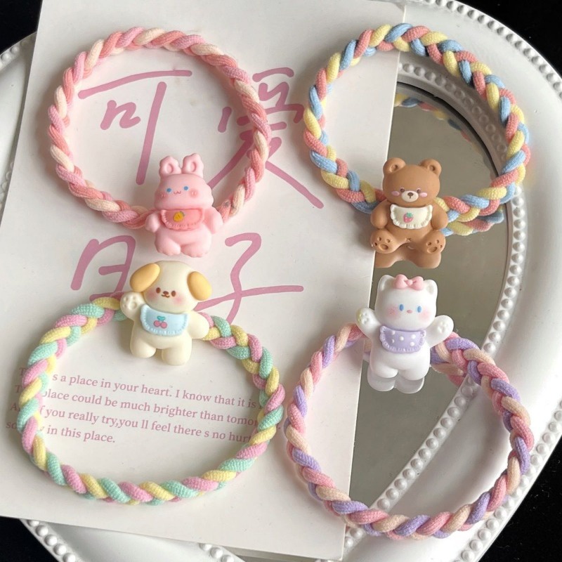 ยางรัดผม แบบถัก ลายการ์ตูนสัตว์น่ารัก สีสันสดใส สําหรับเด็กผู้หญิง