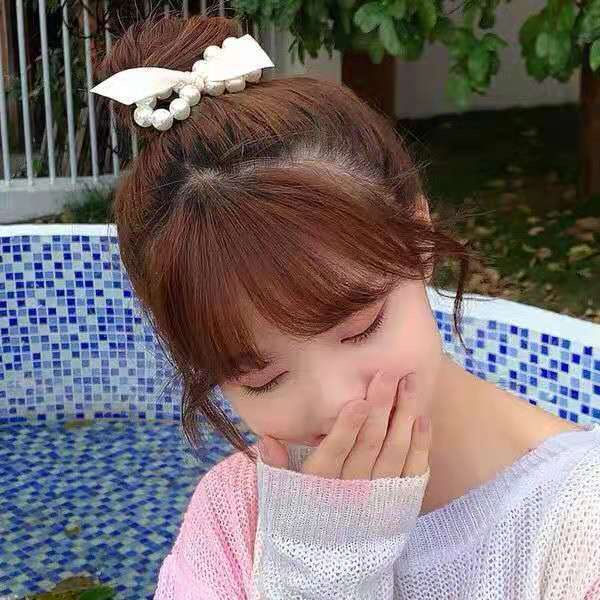 ยางรัดผม แบบหนัง ประดับโบว์ แต่งไข่มุก สไตล์แฟรี่ สําหรับผู้หญิง