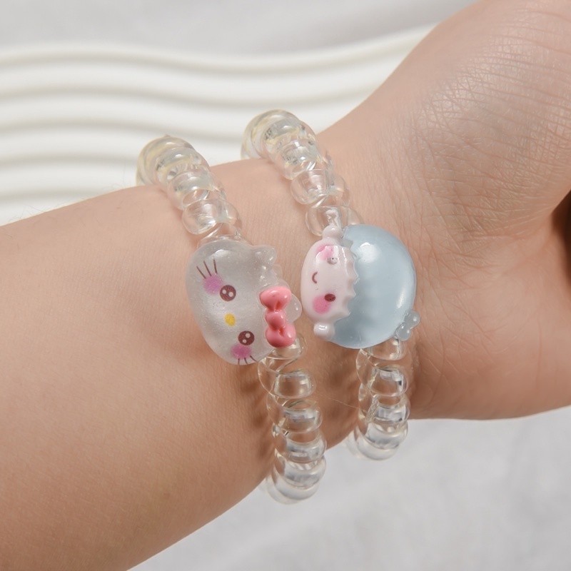 ยางรัดผม แบบเกลียว ยืดหยุ่นสูง ลายการ์ตูน Hello Kitty กบน่ารัก เครื่องประดับผม สําหรับผู้หญิง
