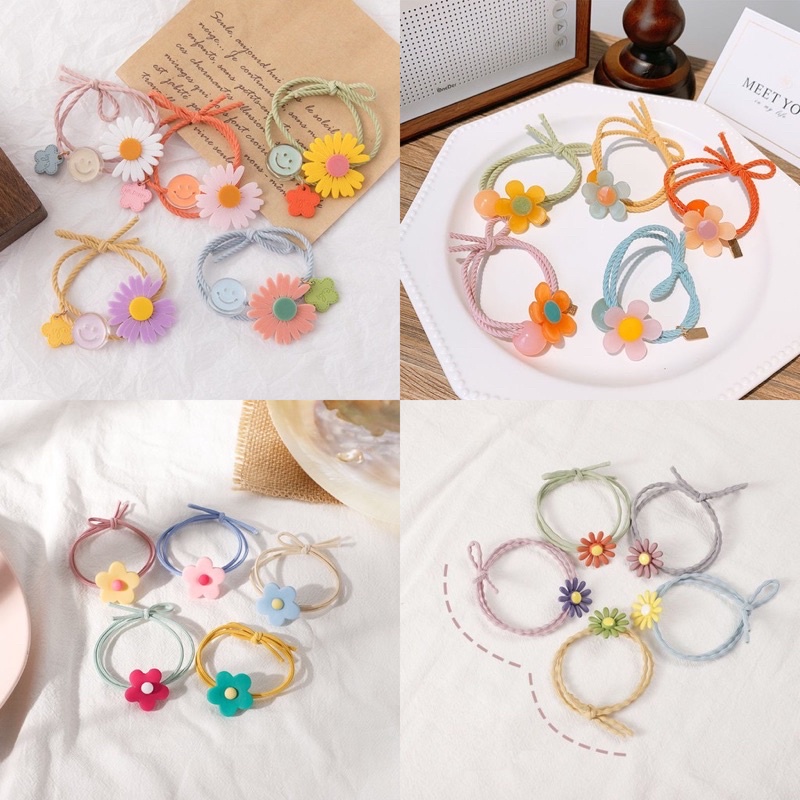 ยางรัดผมเดซี่ คละสี พร้อมส่ง มัดผมเกาหลี หนังยางมัดผม ลายน่ารัก ยางผูกผม เชือกมัดผม