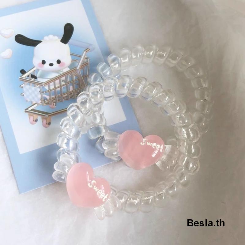 ยางรัดผมแฟชั่น ลายปีกนางฟ้า หัวใจ พีชน่ารัก สีชมพู สําหรับผู้หญิง