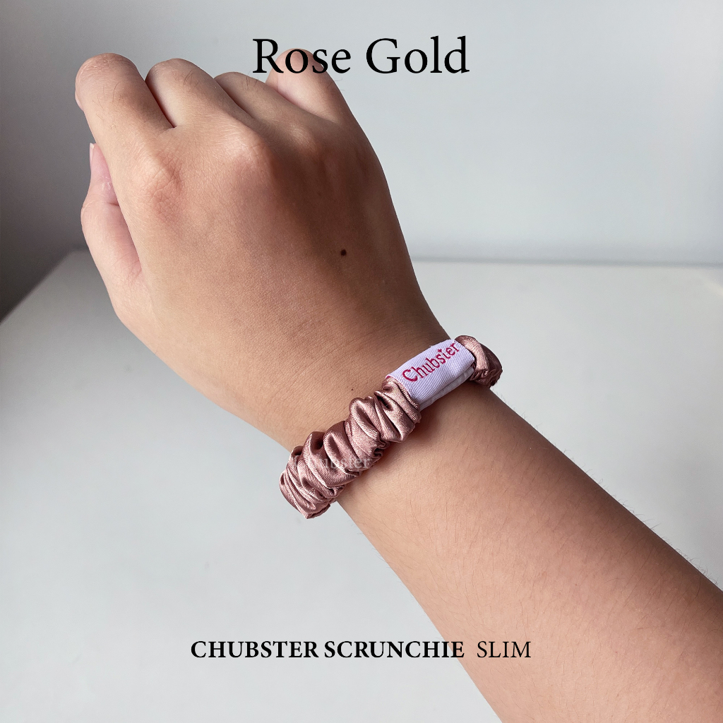 รุ่นสลิม Rose Gold ยางรัดผม Satin Slim Scrunchie ยางรัดผมซาติน หนานุ่ม