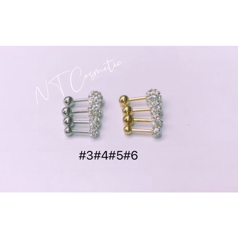 ร้านไทย   ( SL01) (1 ข้าง ) ต่างหู จิวหู ดัมเบลกลมประดับเพชร จิวดัมเบล จิวสแตนเลส จิวหูแฟชั่น