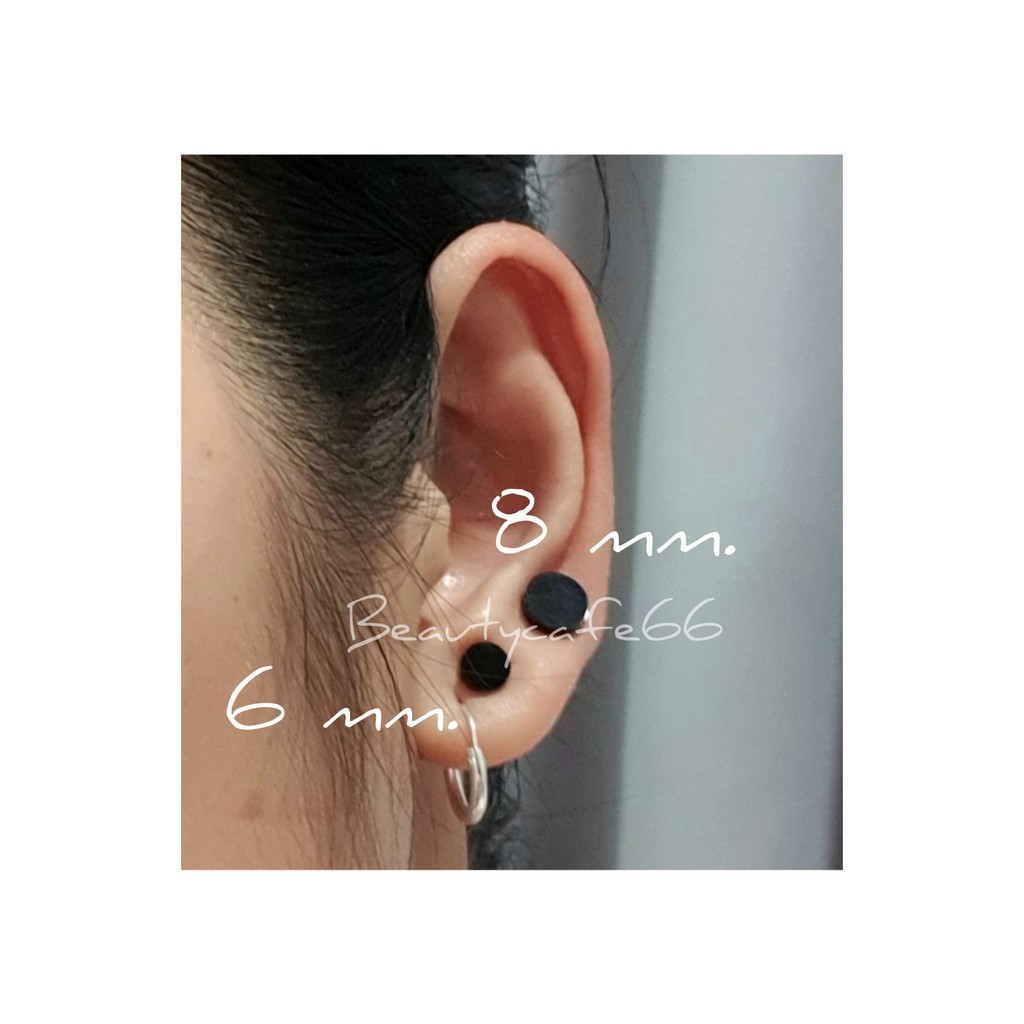 ลด 50% (1 คู่) จิวหู จิวแม่เหล็ก ติดแน่น ไม่เจ็บหู ไม่ต้องเจาะ มี 4 Size สีดำ